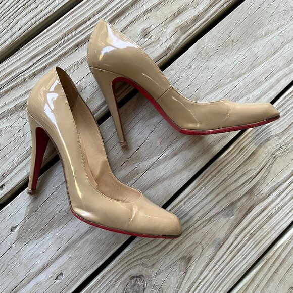 Christian Louboutin stiletto high heels nude tan beige patent leather 39 - Picture 1 of 12